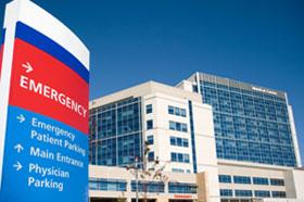 Emergency entrance of large hospital.