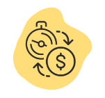 Illustration of a stopwatch and a currency coin, arrows pointing from one to the other