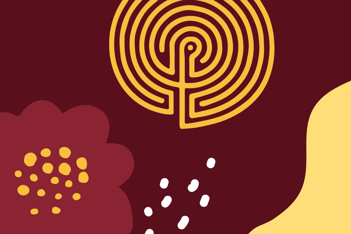 An artistic placeholder image with flowers and a maze logo symbolizing a fingerprint in U of M branded colors
