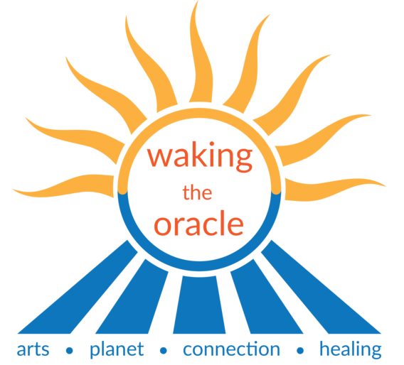 waking the oracle - an illustration of a gold sun over blue lines
